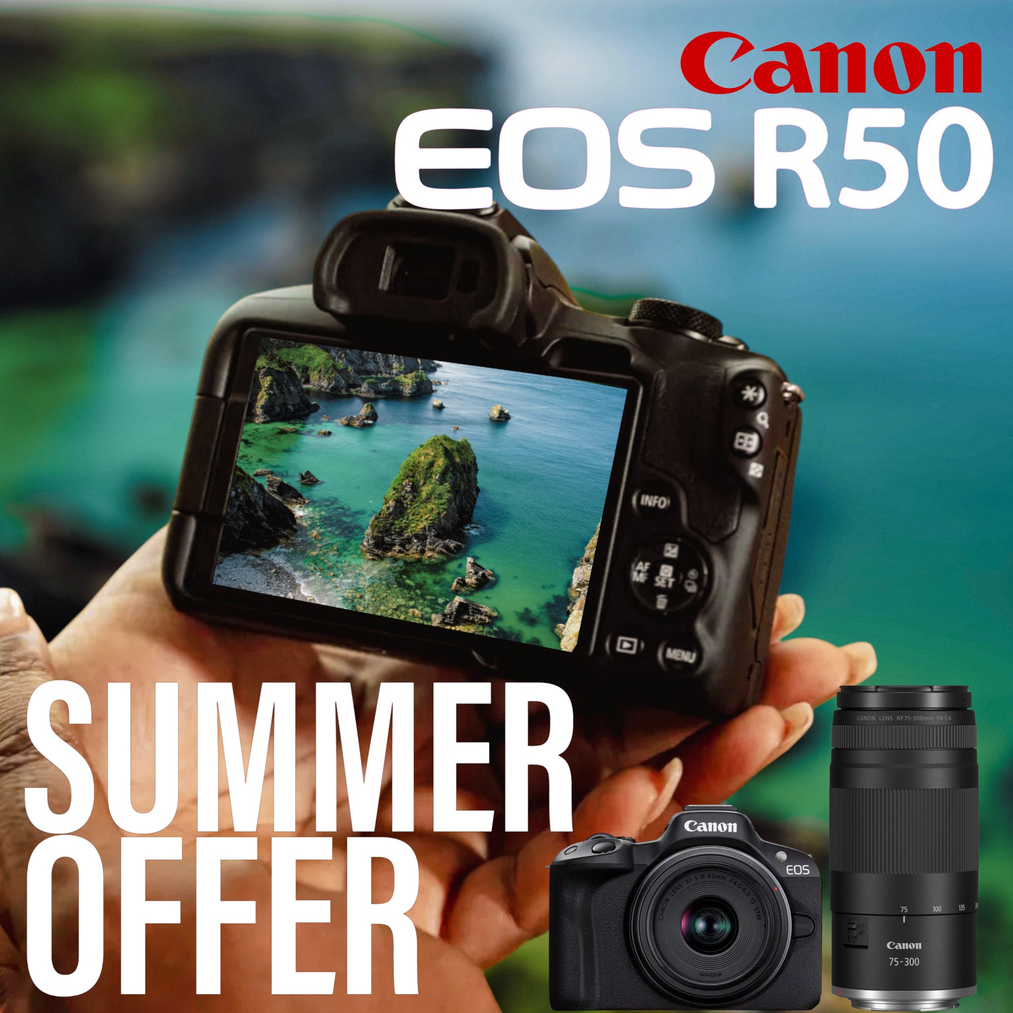Canon OFFER: Eos R50 Mirrorless Camera Twin Lens Kit (RF-S 18-45 & RF 75-300mm lens)