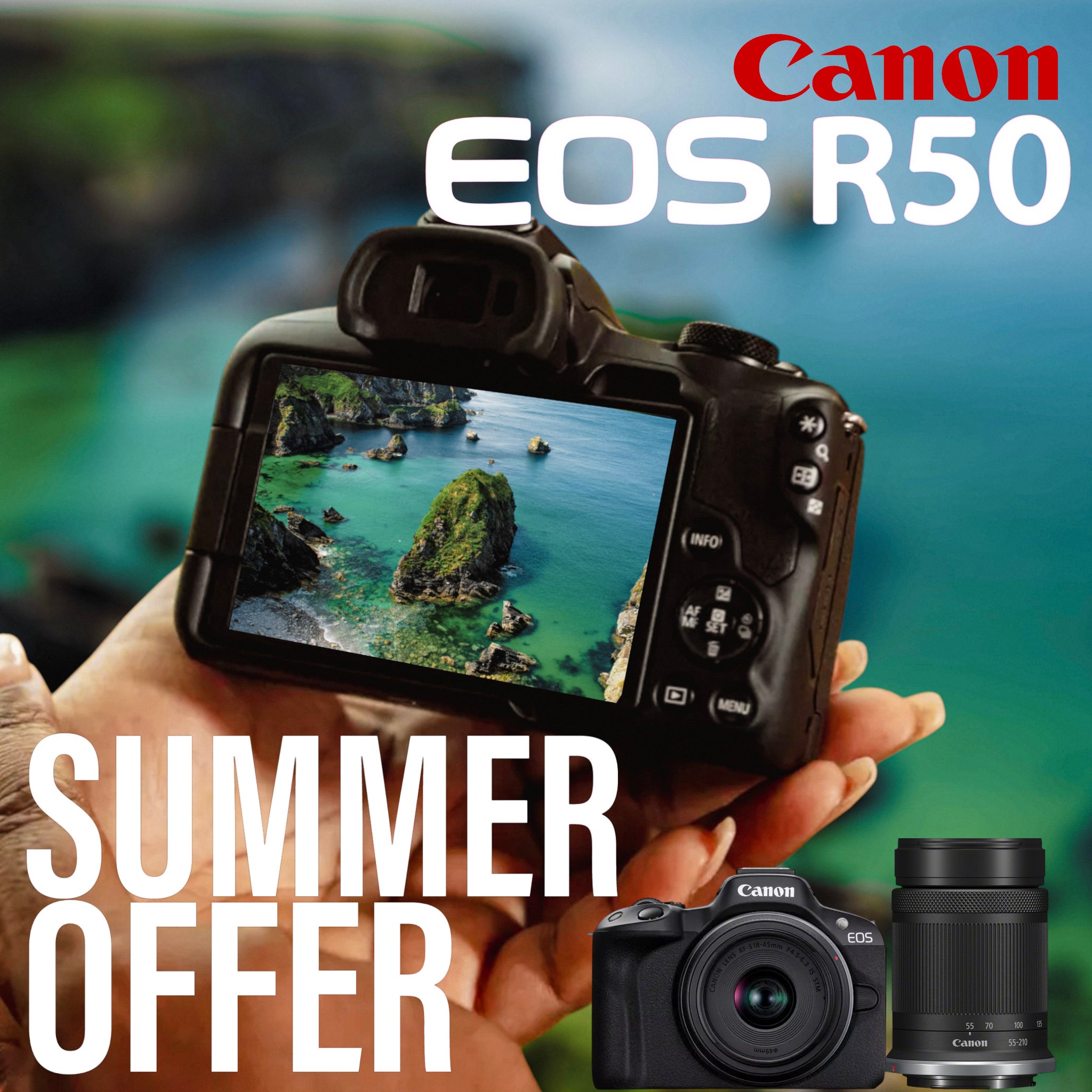 Canon OFFER: Eos R50 Mirrorless Camera Twin Lens Kit (RF-s 18-45 & RF-S 55-210mm)