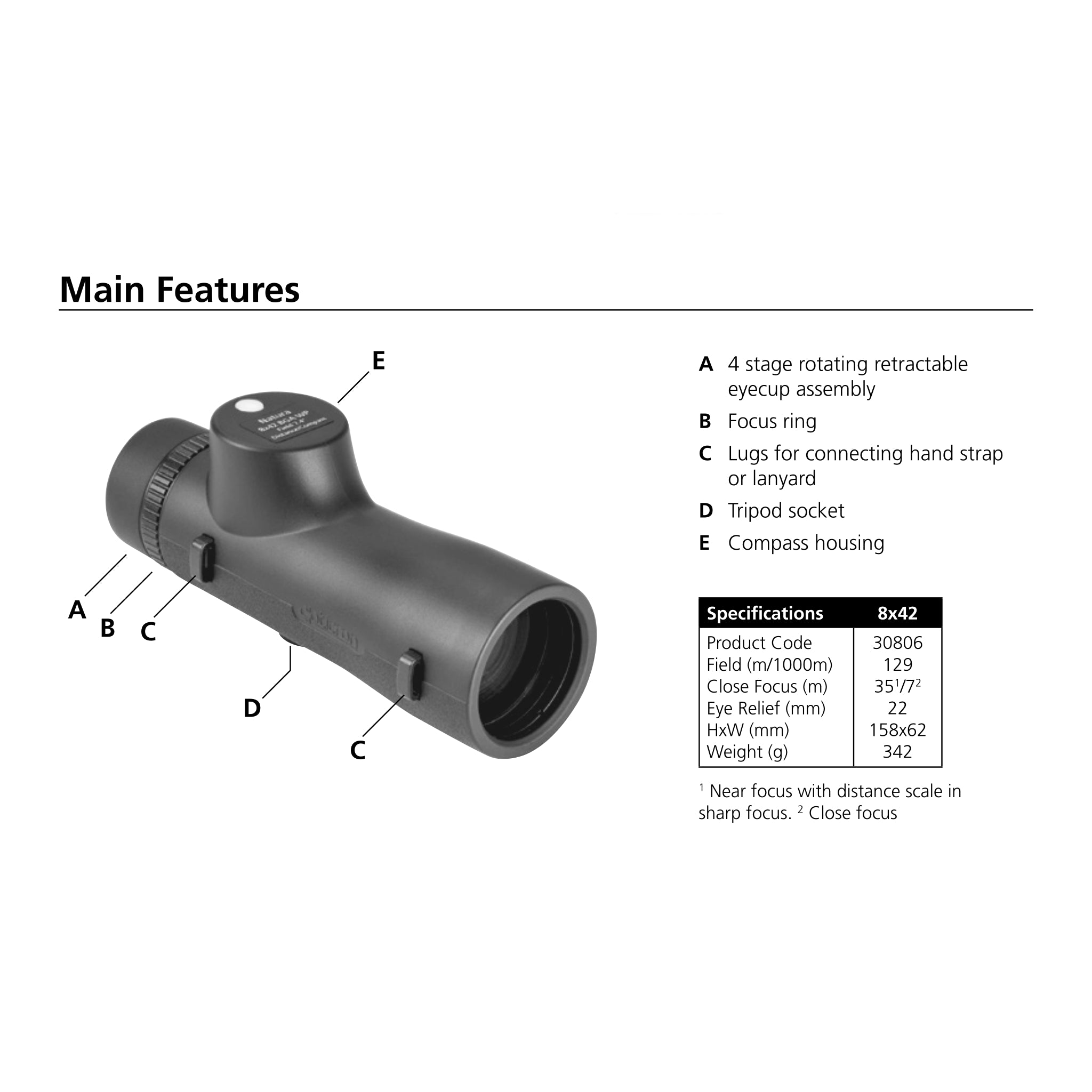 Oregon Natura BGA WP 8x42 Monocular (With Distance Scale and Compass)